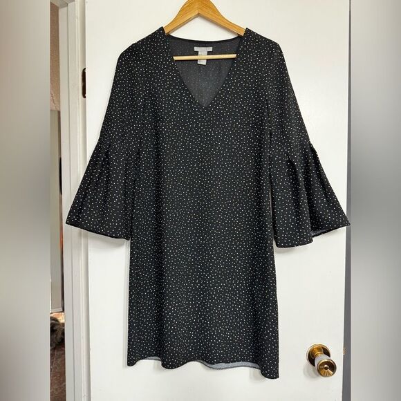 H&M Black Polka Dot Mini Dress Bell Sleeve Size 4 - Picture 4 of 10